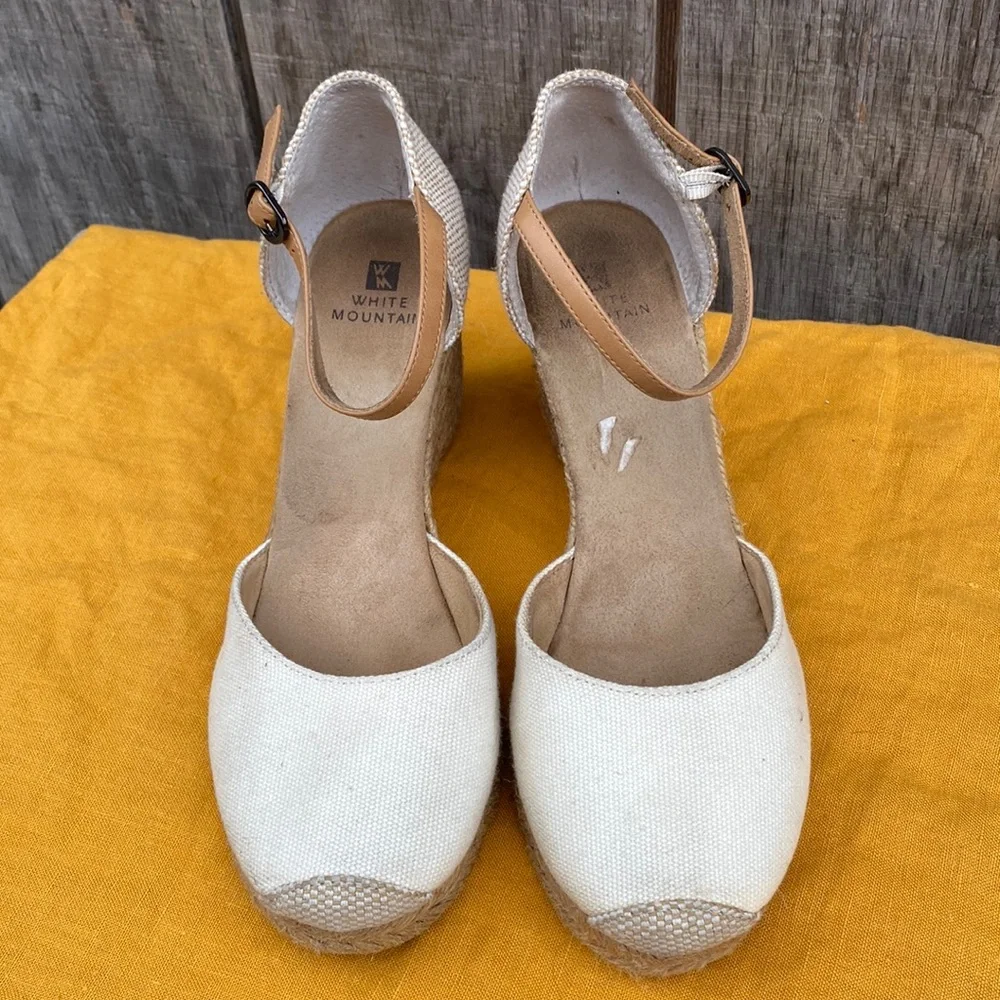 White Mountain White Ankle Strap Wedge Espadilles Size 10
